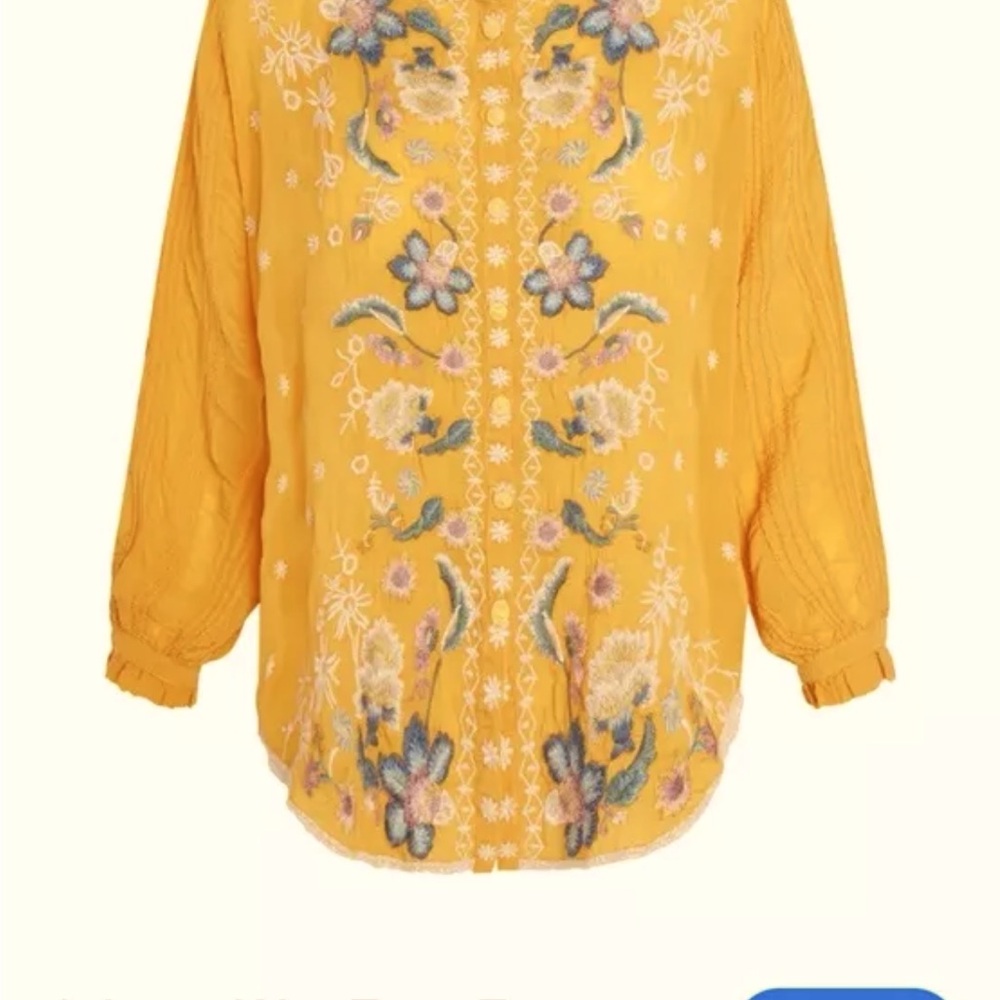 RARE Johnny Was Tove Tove Yellow Floral Embroidered Button Down BlouseSz S XC - Picture 2 of 13